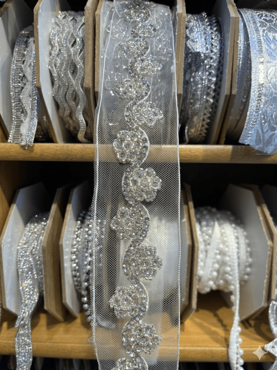 Tulle fabric embroidered with sequins